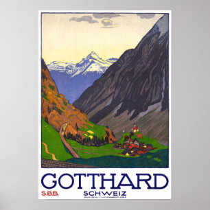 Poster Schweiz: 1914 - Gotthard Linie SBB Reise Werbe