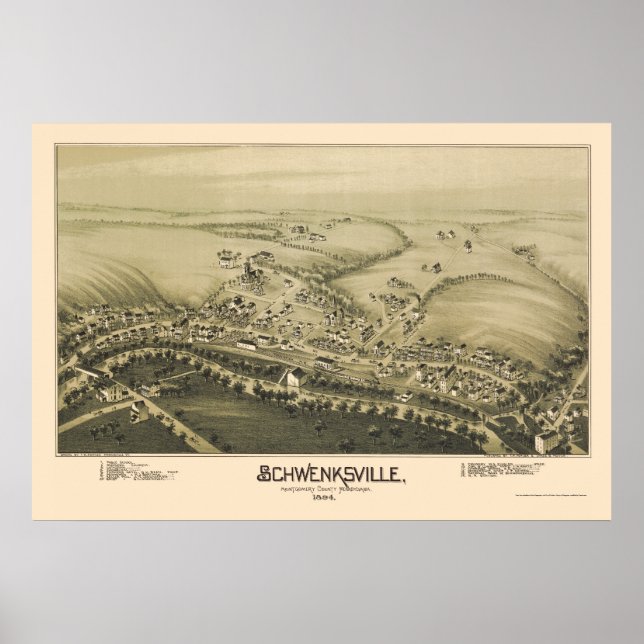 Póster Schwenksville, PA Panorâmica - 1894 (Frente)
