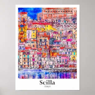Poster Scilla Itália Viagem Watercolor Hand Drawn