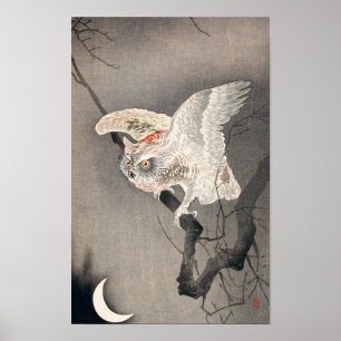 Poster Scop Owl em Lua por Ohara Koson (1877-1945)