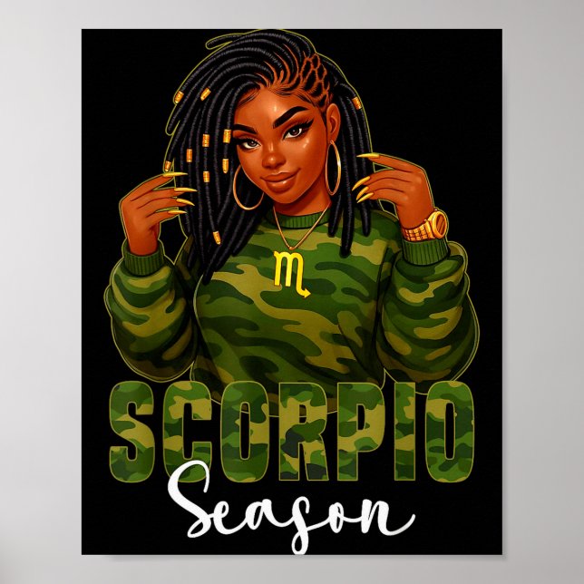 Poster Scoro Season Loc'd Black Woman Camo Zodiac Sign  (Frente)