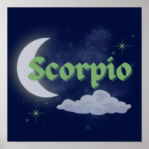 Poster Scorpio Celestial Moon Stars Astrologia Arte