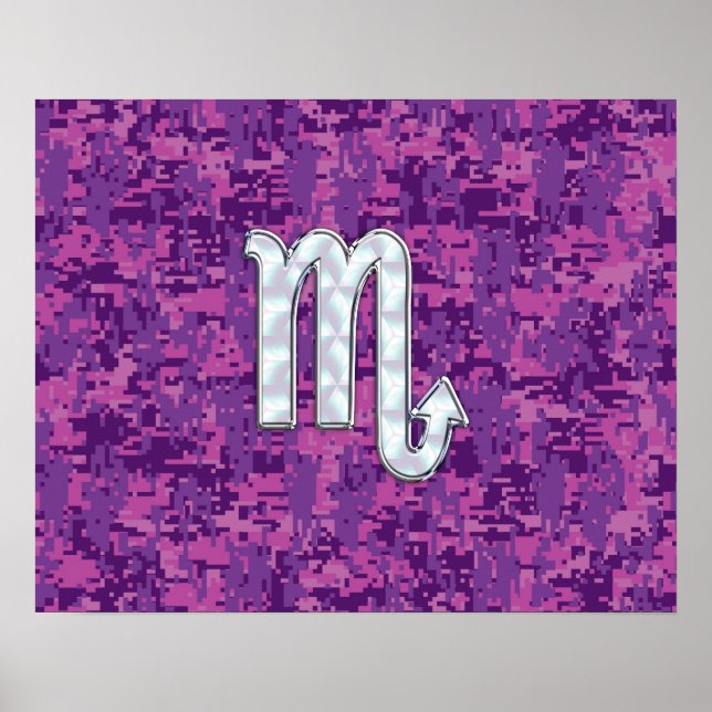 Poster Scorpio Zodiac Símbolo na Camo Digital Rosa (Frente)