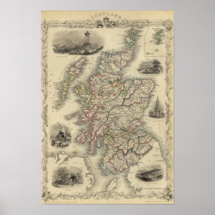 Póster Scotland com o mapa inserir das ilhas de Shetland