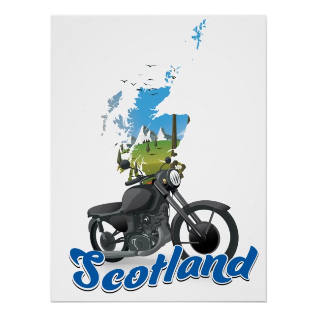 Póster Scotland Motorcycle map viagem poser (Frente)