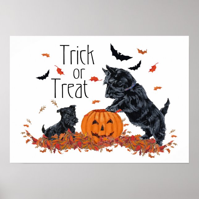 Póster SCOTTIE Papai e Filhote no Halloween (Frente)