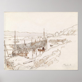 Poster Scottish Fishing Village Abstract Art Sketch