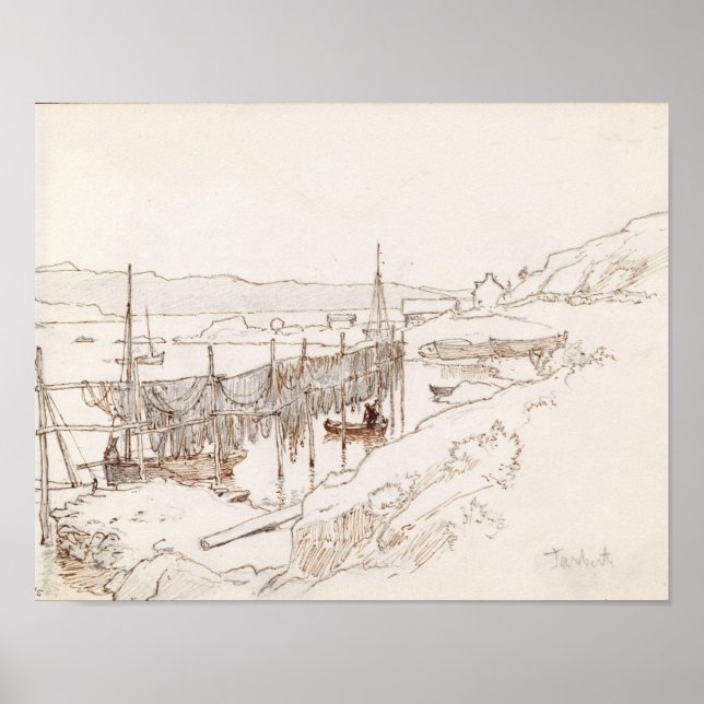 Poster Scottish Fishing Village Abstract Art Sketch (Frente)