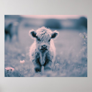 Poster Scottish Highland Calf Baby Cow Pink Tint Impressã