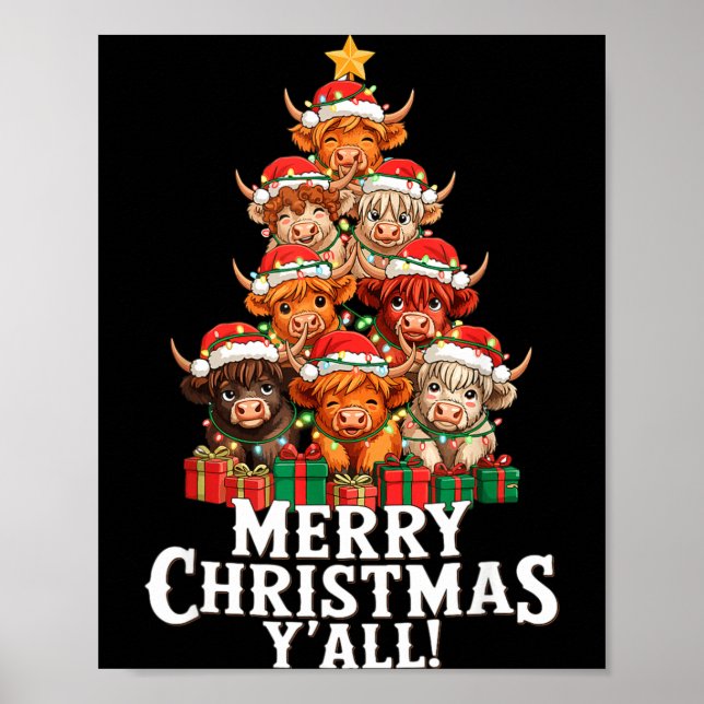 Poster Scottish Highland Cow Christmas Tree Funny Cow Lov (Frente)