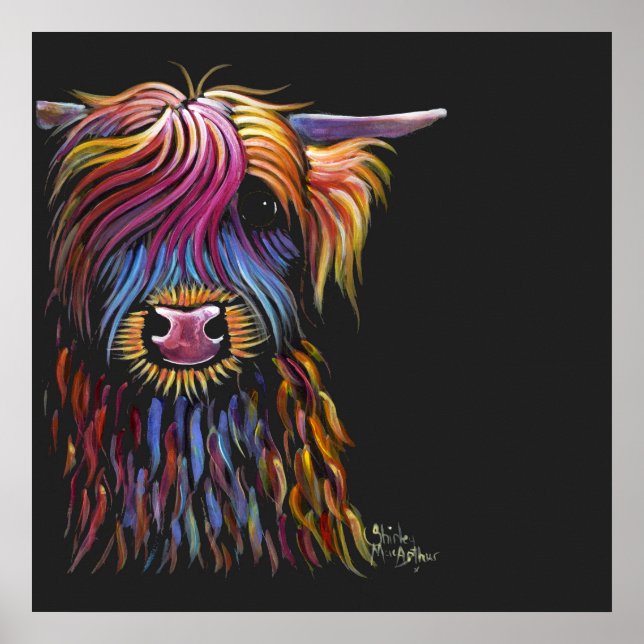 Poster Scottish Highland Cow ' FLoWER Pote ' por Shirley  (Frente)