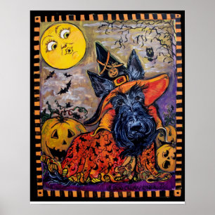 Póster Scottish Terrier do Dia das Bruxas