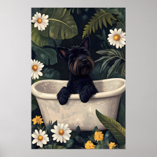 Poster Scottish Terrier In Bathtub Poster, Funny Dog