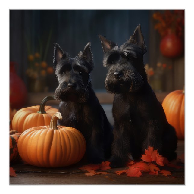 Póster Scottish Terrier Puppy Autumn Delight Pumpkin (Frente)
