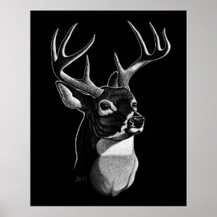 Póster Scratchboard-estilo principal dos cervos