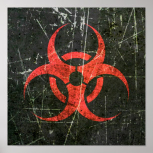 Póster Scratched and Worn Red Biohazard Symbol