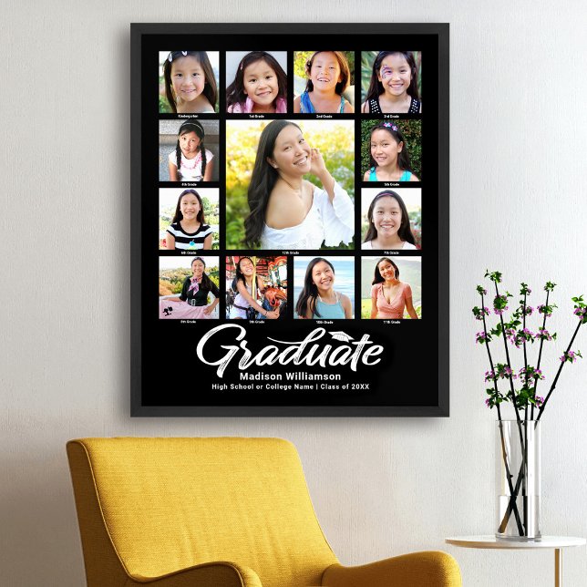 Poster Script Branco da Colagem de Fotos K-12 para Gradua (Criador carregado)