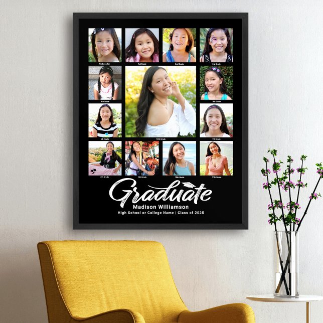 Poster Script Branco da Colagem de Fotos K-12 para Gradua (Criador carregado)