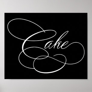 Poster Script branco Elegante do bolo   Sinal de Mesa Hor