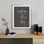 Poster Script branco preto mínimo de citação inspirador<br><div class="desc">Tudo Vai Ficar Bem!</div>