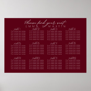 Poster Script Burgundy - Gráfico de Assentos de Casamento