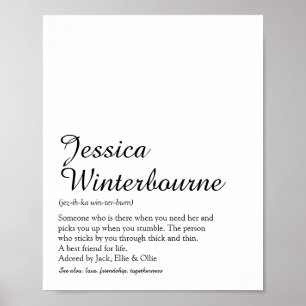 Poster Script Chic de Definição de Nome Preto e Branco