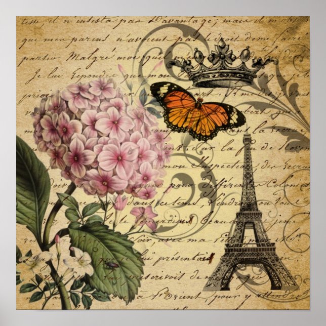 Póster script da coroa hydrangea bird french botanch (Frente)