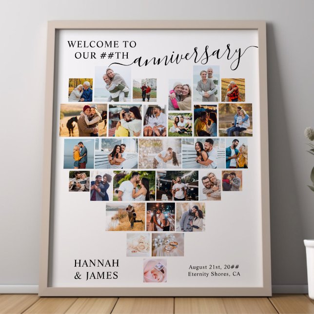 Poster Script de Aniversário de Casamento Coração Colagem (Wedding Anniversary poster - available printed or as a printable digital download)