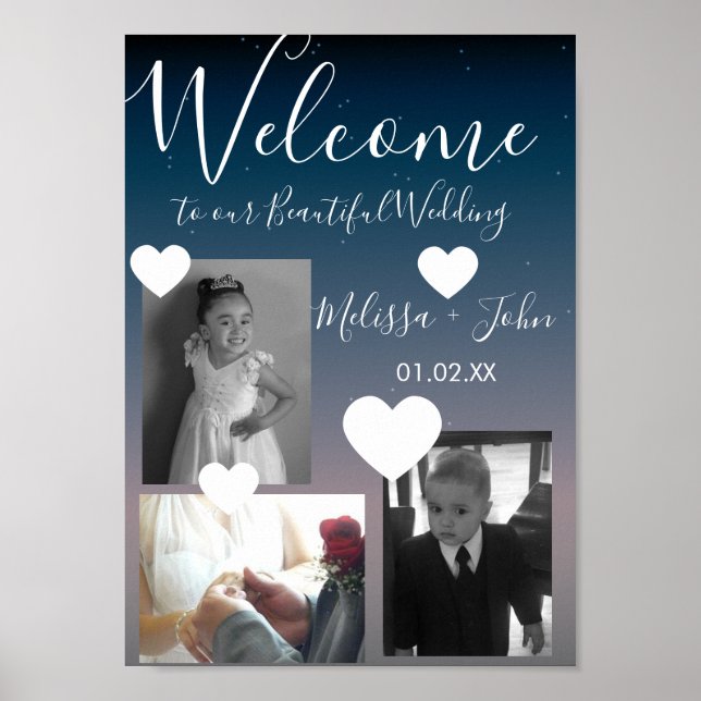 Poster Script de Colagem de Três Fotos de Casamento Ombre (Frente)
