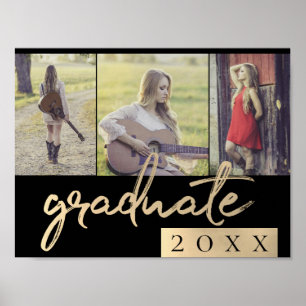Poster Script Dourado do formando   Elegante 3 Photo Keep