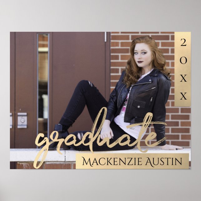Poster Script Dourado do formando | Elegante Formando (Frente)