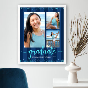 Poster Script Glitter de Foto Turquoise de Graduação de m