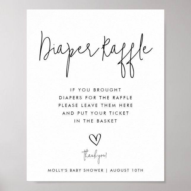 Poster Script Minimalista Preto e Branco da fralda Raffle (Frente)