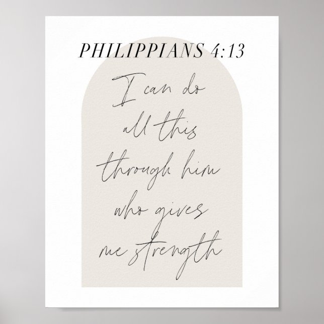 Poster Script Mínimo Boho Beige Philippians 4:13 (Frente)
