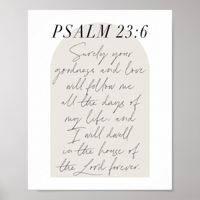 Poster Script Mínimo de Arch Boho Beige Do Psalm 23:6 (Frente)