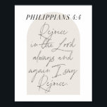 Poster Script Mínimo de Arch Boho Beige Philippians 4:4<br><div class="desc">Desejo-me no Senhor sempre...  - Philippians 4:4 Manuscrito Mínimo do Arco Beige Boho</div>