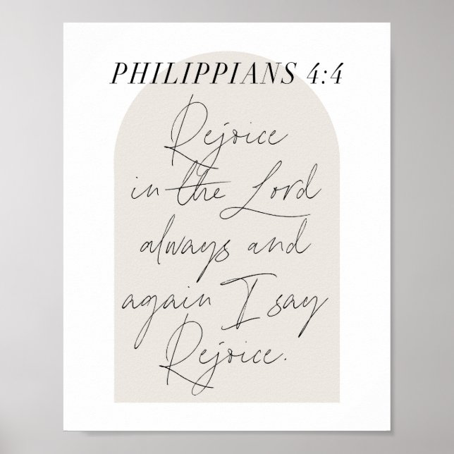 Poster Script Mínimo de Arch Boho Beige Philippians 4:4 (Frente)