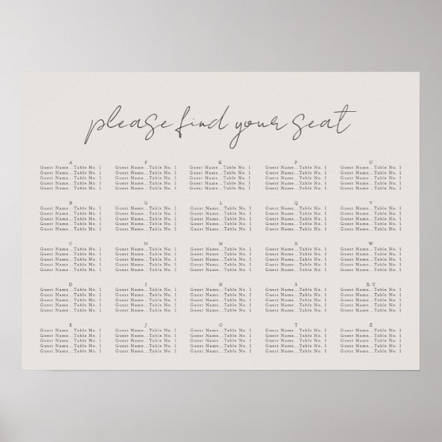 Poster Script mínimo, Gráfico de assentos (Frente)