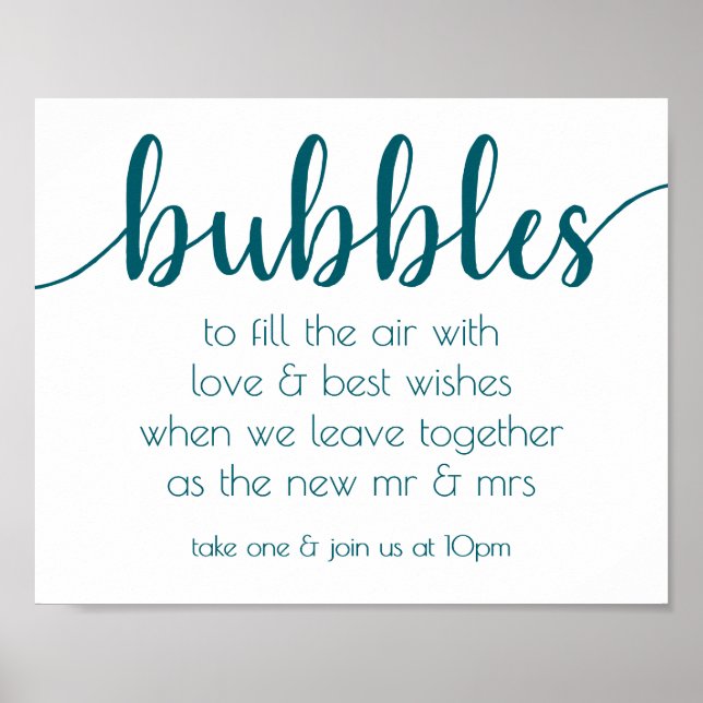 Poster Script Teal | Favores De Despejo Do Casamento De B (Frente)