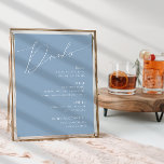 Poster Script Whimsical | Menu Dusty Blue Wedding Beinks<br><div class="desc">Apresentando nossa impressionante escrita caprichosa | cardápio de bebidas azuis empoeiradas, poster perfeito para a sua simples celebração do primavera boho. Nosso elegante design inclui uma paleta de cores vibrante brilhante e pastel com um script de caligrafia quic vintage. Quer você prefira um estilo minimalista ou clássico, nosso produto editável...</div>