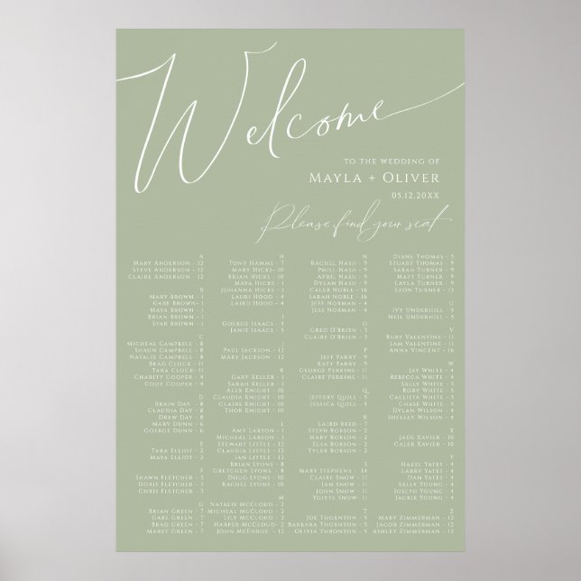 Poster Script Whimsical | Sage Green Alfabetization (Frente)
