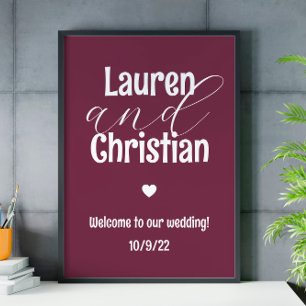 Poster Scripting Plum Wedding Sinal de Boas-Vindas