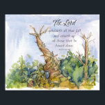 Poster Scripture Psalm 145 Bristlecone Pine Tree Desert<br><div class="desc">A Christian themed poster print featuring a scripture from the Bible book of Psalms 145:14 KJV and decorated with trees from the Ancient Bristlecone Pine Forest that can live to be several thousand years old. Hand drawn with ink in a desert setting under a soft blue sky. Lovely for baptism...</div>