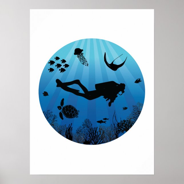 Poster Scuba Diver Sealife Underwater (Frente)