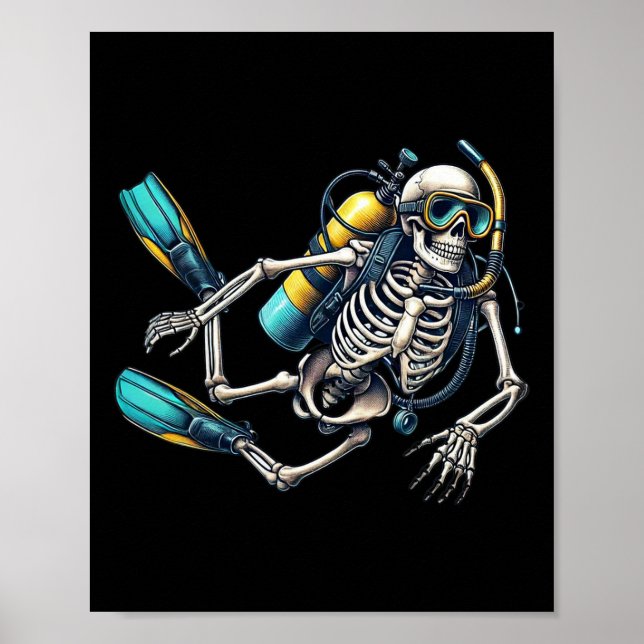 Poster Scuba Merging Halloween Skeleton Scuba Diver (Frente)