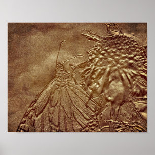 Poster Sculpted Butterfly In Brown Nature Print