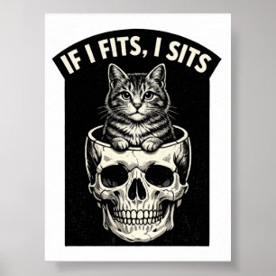 Poster Se Cabe Eu Sento Crânio de Gato Preto Imprimível