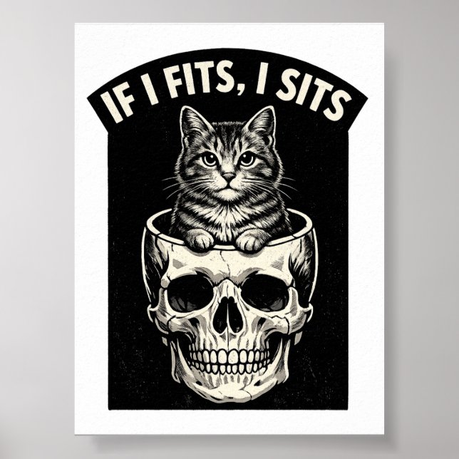 Poster Se Cabe Eu Sento Crânio de Gato Preto Imprimível (Frente)