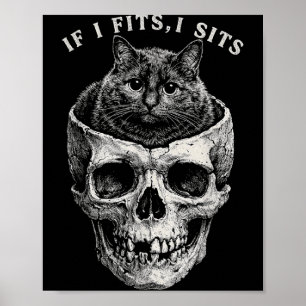 Poster Se Cabe Sento Caveira de Gato Preto Meme Minimalis