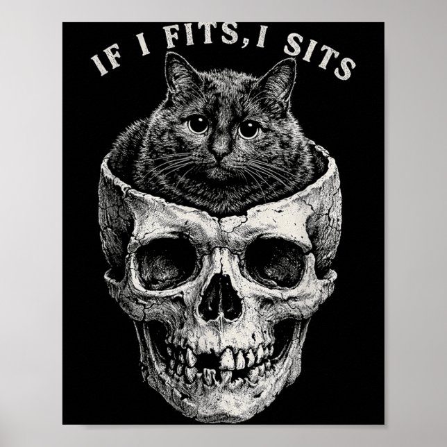 Poster Se Cabe Sento Caveira de Gato Preto Meme Minimalis (Frente)